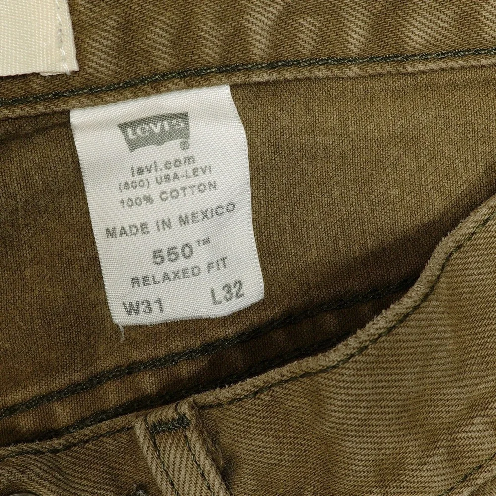 Levi's 550 Jeans Mens 31x32 Olive Brown Relaxed Fit‎ Tapered Leg Denim Cotton